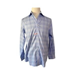 Michael Kors XL Blue Plaid Dress Shirt Men’s Button-Up Long Sleeve